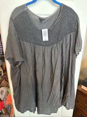 torrid Gray Smocked Yoke Tunic Top